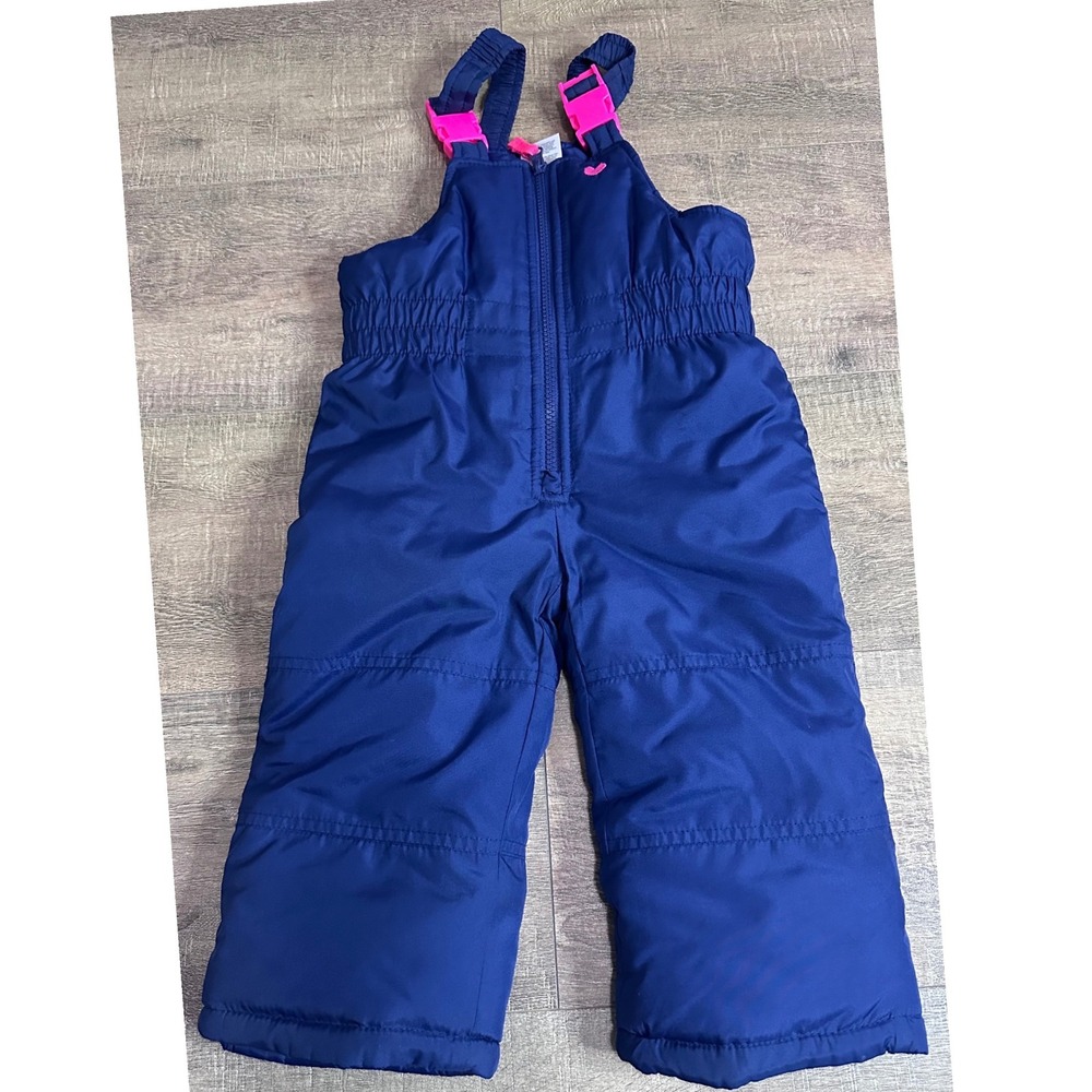 Carters Navy Blue Snow Bibs Pink Buckles Heart 18 Months Winter Overalls